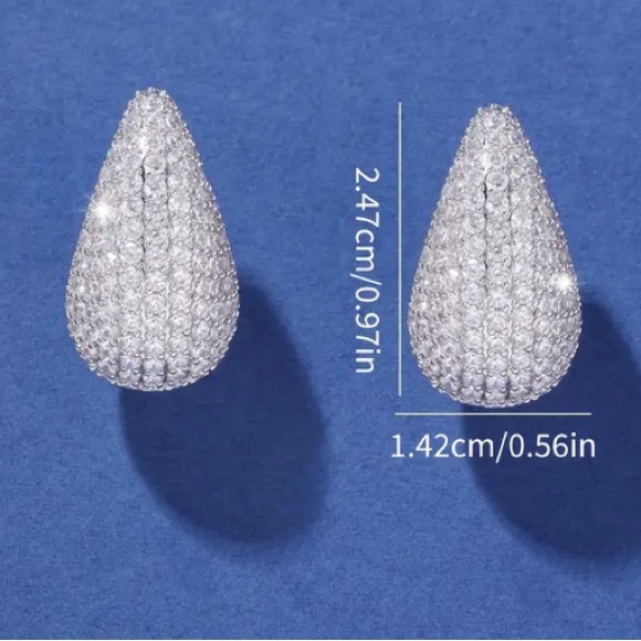 Blue Water Drop Design Stud Earrings with Zircon Embellishments. - Picture 4 of 4